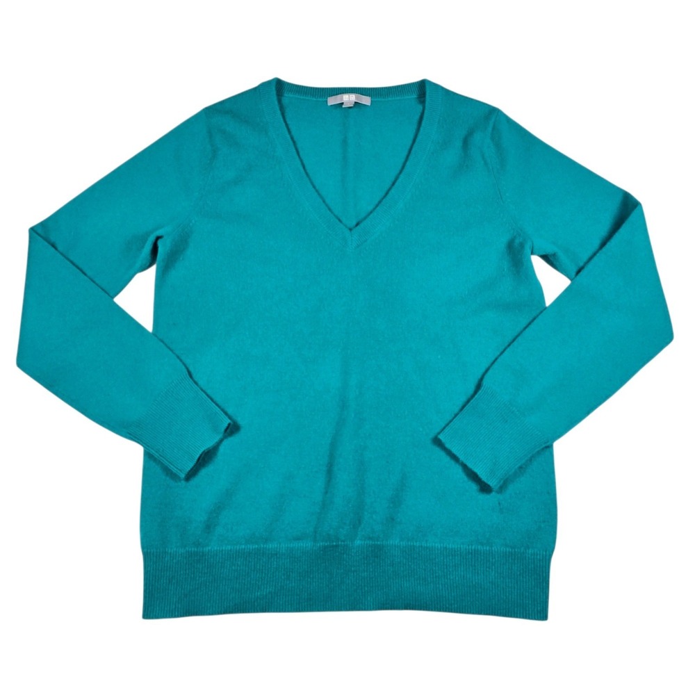 Uniqlo 100% Cashmere Bright Teal V-Neck Pullover Jumper Sweater Women's Sz S